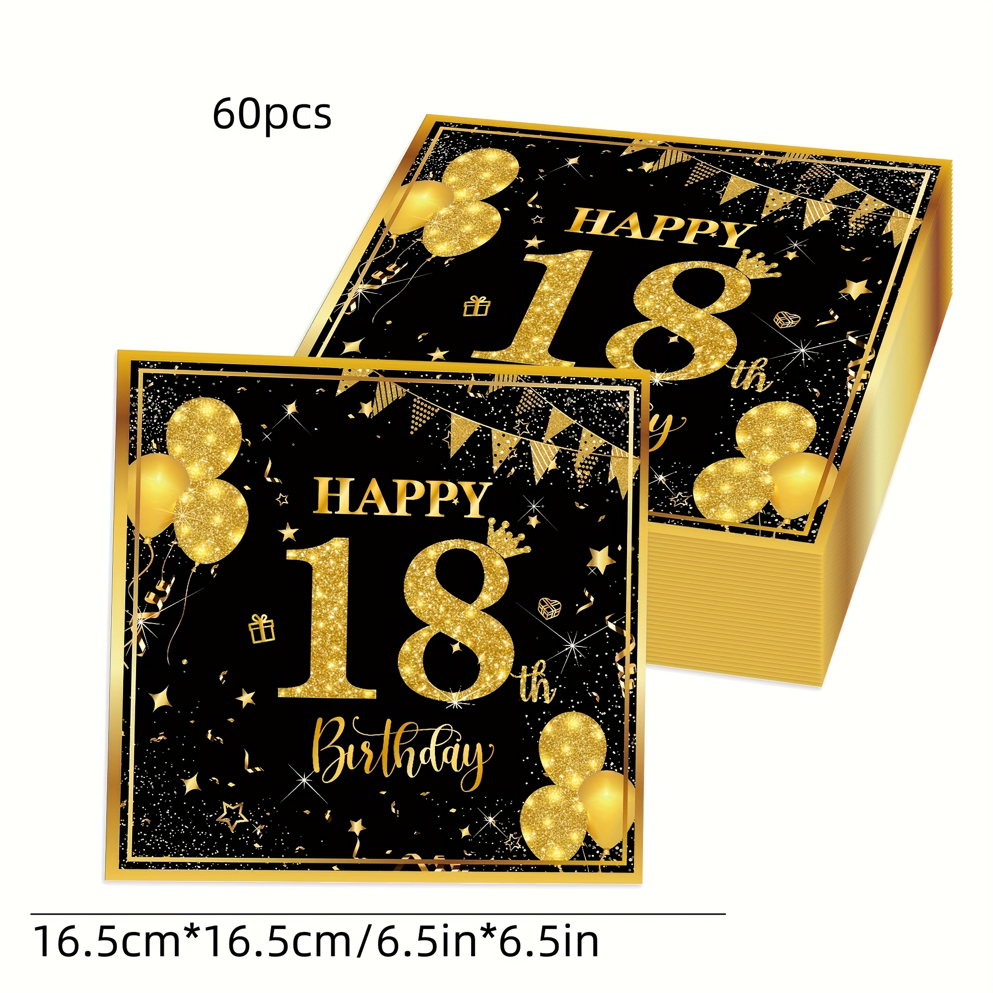 E-shop 60 Stück 18. Geburtstag Dekorationen für Jungen und Mädchen, Happy Birthday Servietten in Schwarz und Gold 6.5X6.5 Zoll, geeignet für Partys mit
