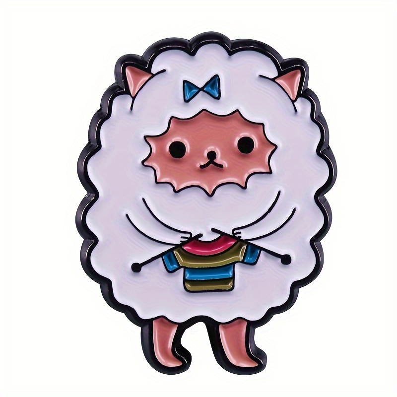 Image of A Cute Enamel Brooch Featuring A Knitting, Cats And Lambs, Perfect For Fashion Additions Like Denim Jackets, Backpacks, Hats, And As A Gift