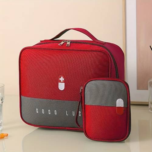 2 piezas de bolsa portátil con múltiples compartimentos, organizador de medicamentos con divisores – ideal para el hogar y viajes, bolsa de almacenamiento con cremallera para suministros de emergencia familiar (solo bolsa vacía)