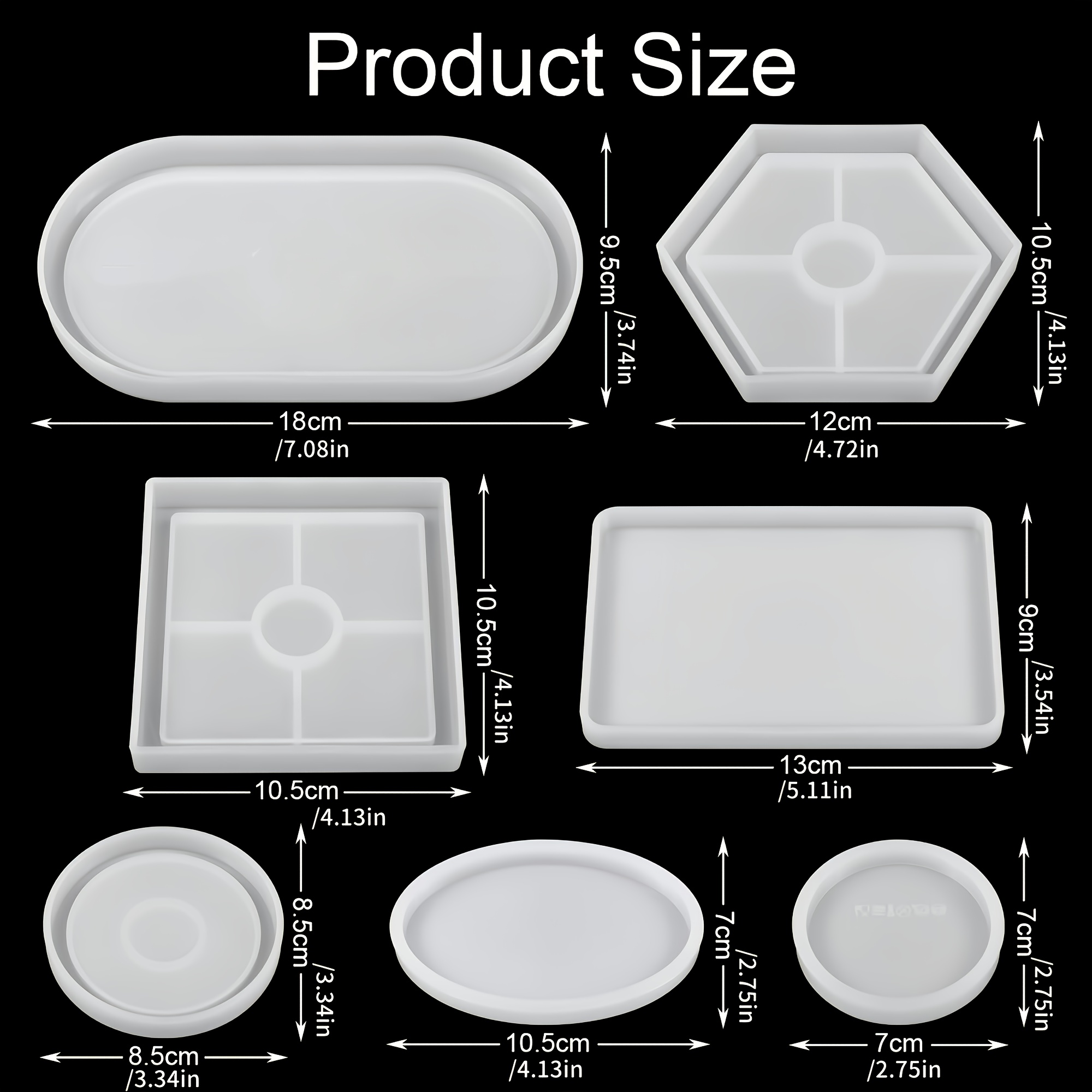 E-shop 7-teiliges Silikonformen-Set für Tabletts, Gipsformen für Tabletts, Harzguss-Silikonharzformen, Herstellung von Untersetzer-Harztassenplatten,