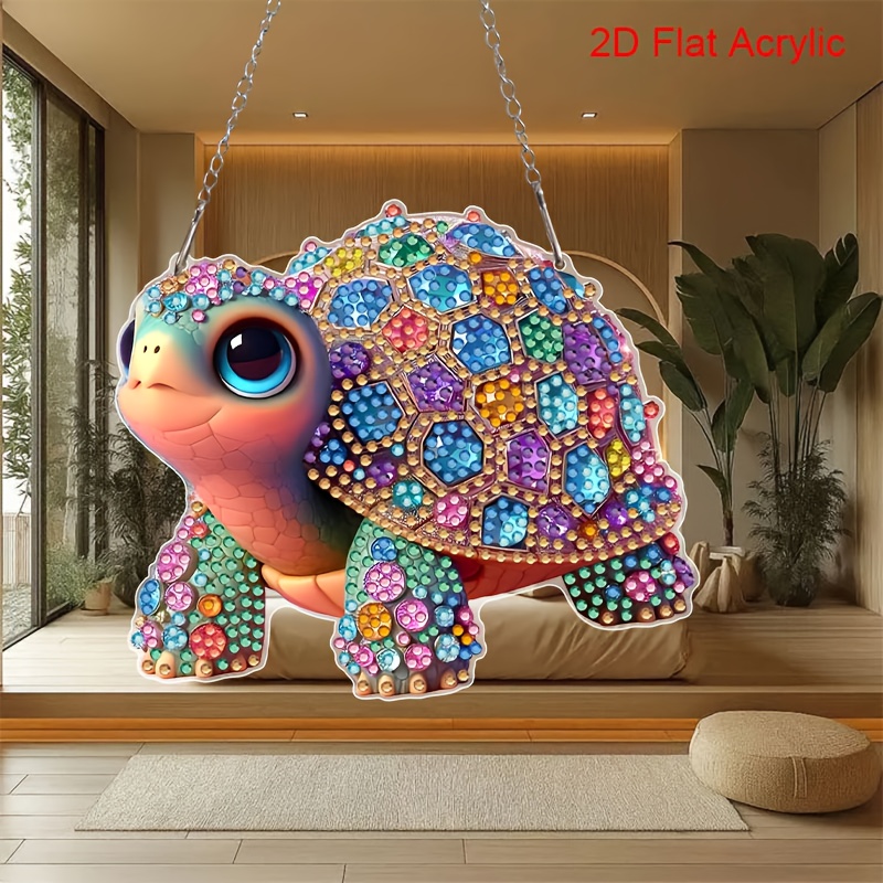 TEMU 2d Acrylic Plane, 5d Diamond Painting Kit, Colorful Sea Turtle Diamond Mosaic, Suitable For Garden, Windows, Porch, Wall, Room, Living Room,