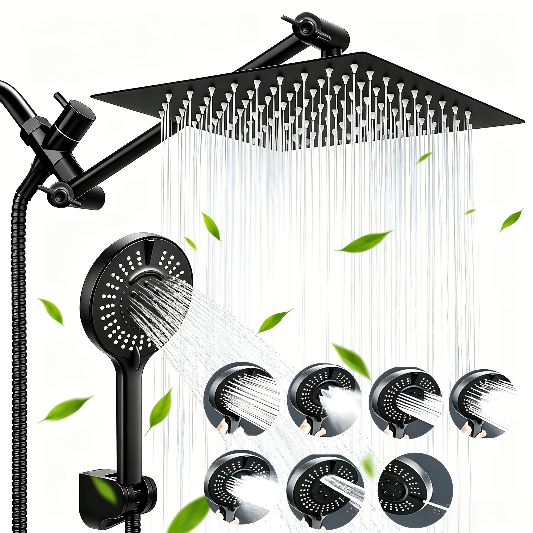 TEMU A Set Of Light Luxury Shower Set, 7-speed Mode Anti-low Pressure Handheld Shower, 8-inch Large Outlet , Adjustable Extension Rod, With Hose,for