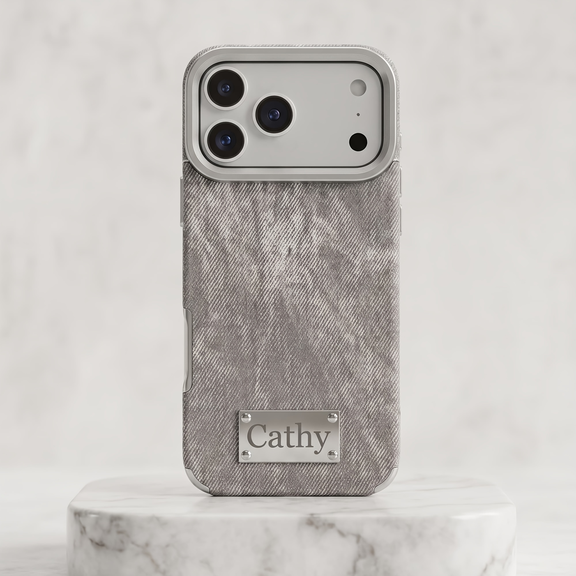 TEMU Phone Case: Personalized Custom Name Metal Plate Phone Case Compatible With Iphone 13 17 18 Pro Max Electroplated Denim Texture Cover Laser