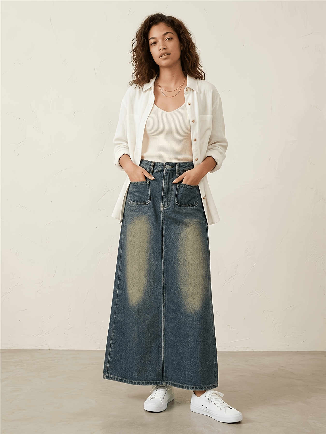 denim maxi skirt slit denim skirt | Temu South Africa