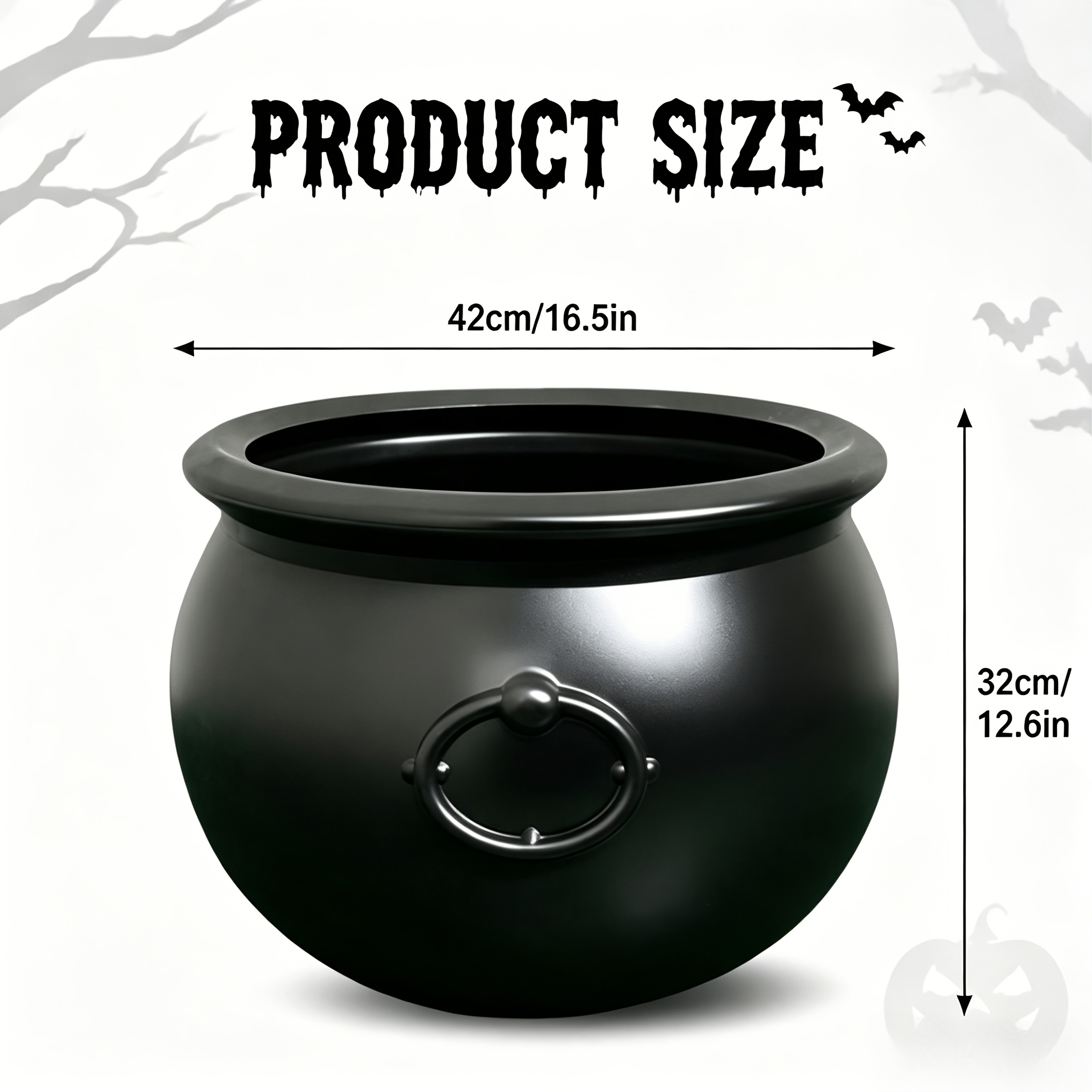 Image of Gift For Her/him Extra Large Witch&;s Cauldron, 16.54-inch Black Plastic Candy Jar Bucket, For Halloween Decor, Porch Gift Decoration Christmas
