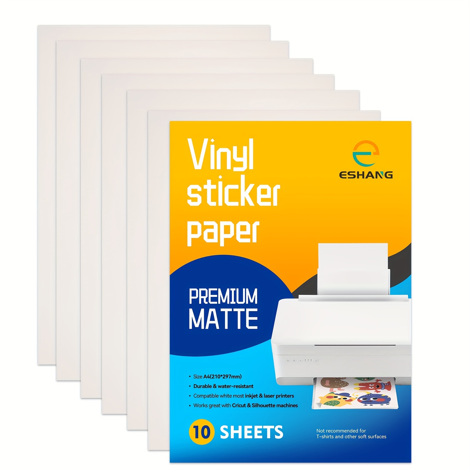 

10 Sheets Premium Matte Vinyl Sticker Paper For Inkjet Printers - Durable, Waterproof, And Self-adhesive - Suitable For Cricut & Silhouette Machines