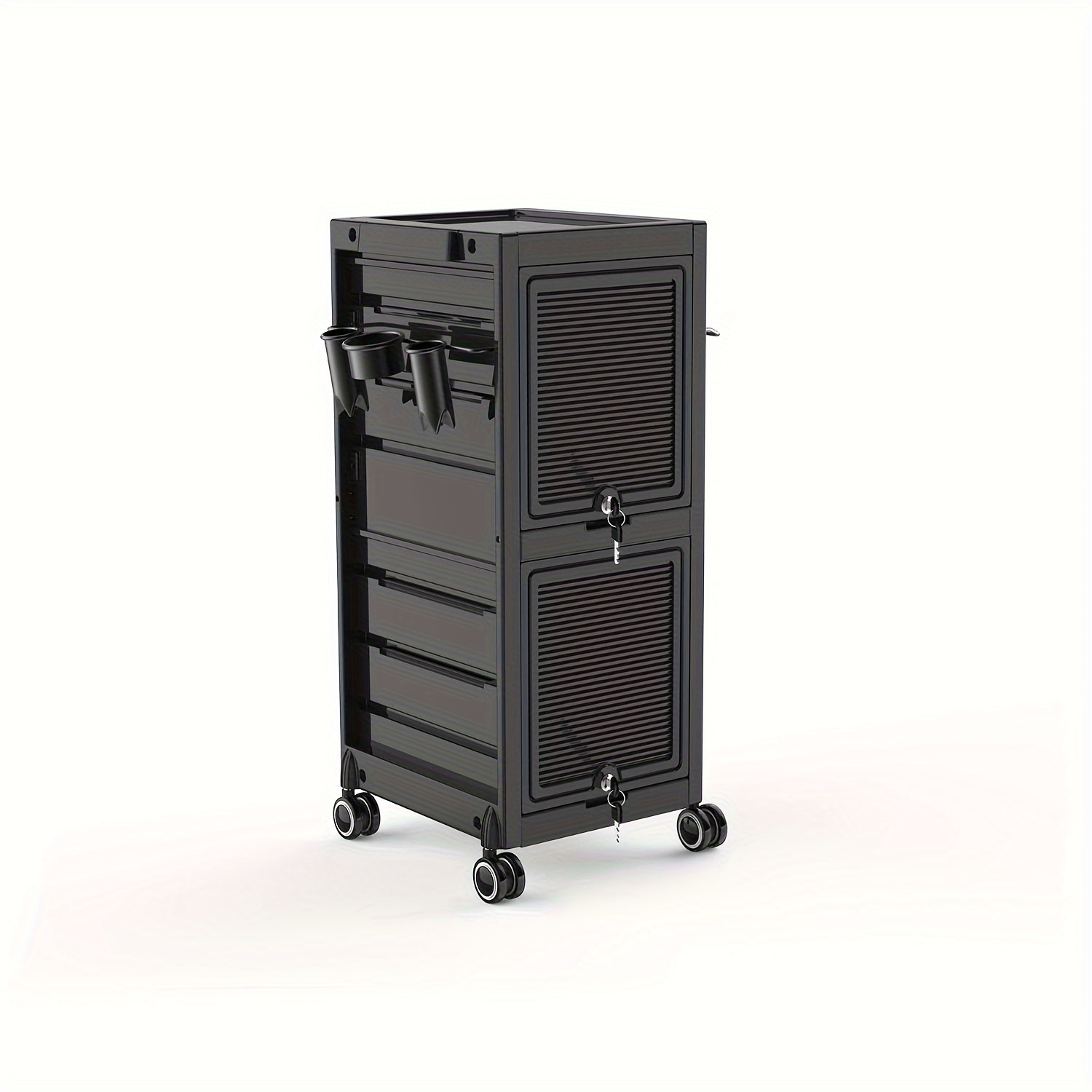 

Hufy Salon Trolley Cart - Lockable With 2 Keys, 6 Trays, 3 Heat Resistant Holders, Rolling Wheels, & Spa Beauty Tool Storage For Hair Stylist Stations