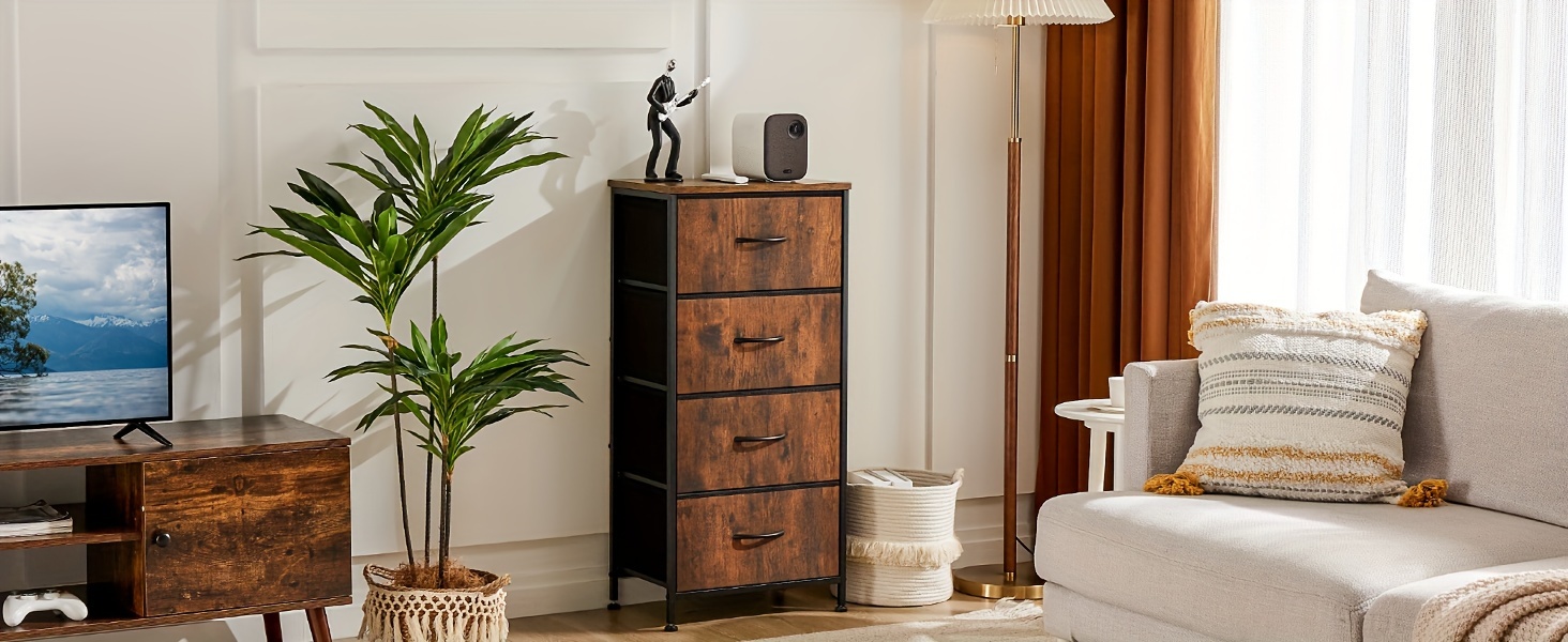 Dresser For Bedroom, Storage Drawers, Skinny Fabric Storage Tower With 2/4 Drawers, Tower Organizer Unit, Chest Of Drawers With Wooden Top For Closet, Laundry, Entryway