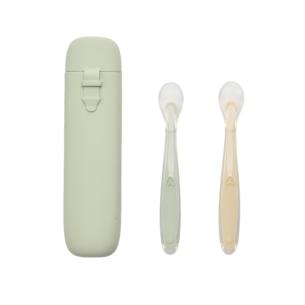 Image of 3pcs Silicone Cutlery & Storage Box Set Suitable For Travel,, Feeding Tableware With Spoon - Portable Compact Utensils For School Lunches, Tableware (bright Colors: For, Daycare, -the-)