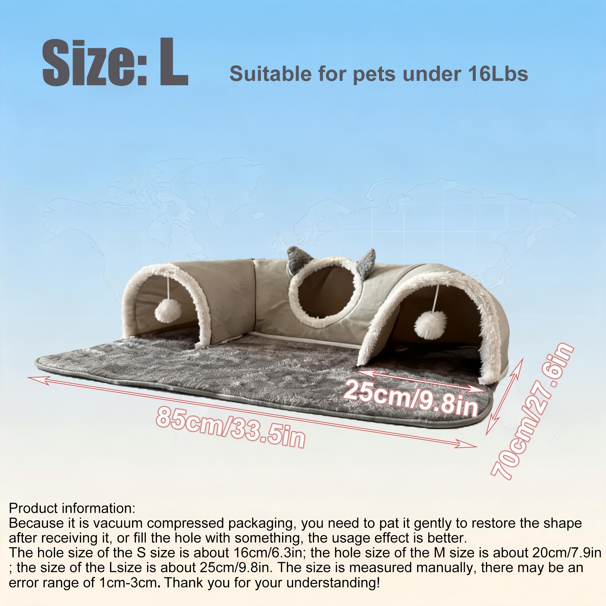 TEMU -one Cat Bed And Tunnel, Interactive Cat House, Plush Cat Bed With Teaser Ball, Gray Cat Hideout, Removable And Washable Thickened Pet Mat