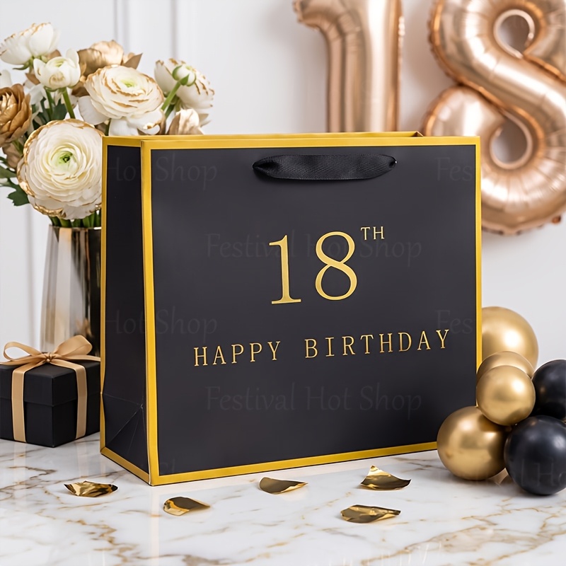 TEMU Gift For Her/him 1pc Elegant 18th Birthday Gift Bag Suitable For Birthday Gifts, Reusable Foldable -shaped Carry Strap Bag With - Closure, Wide