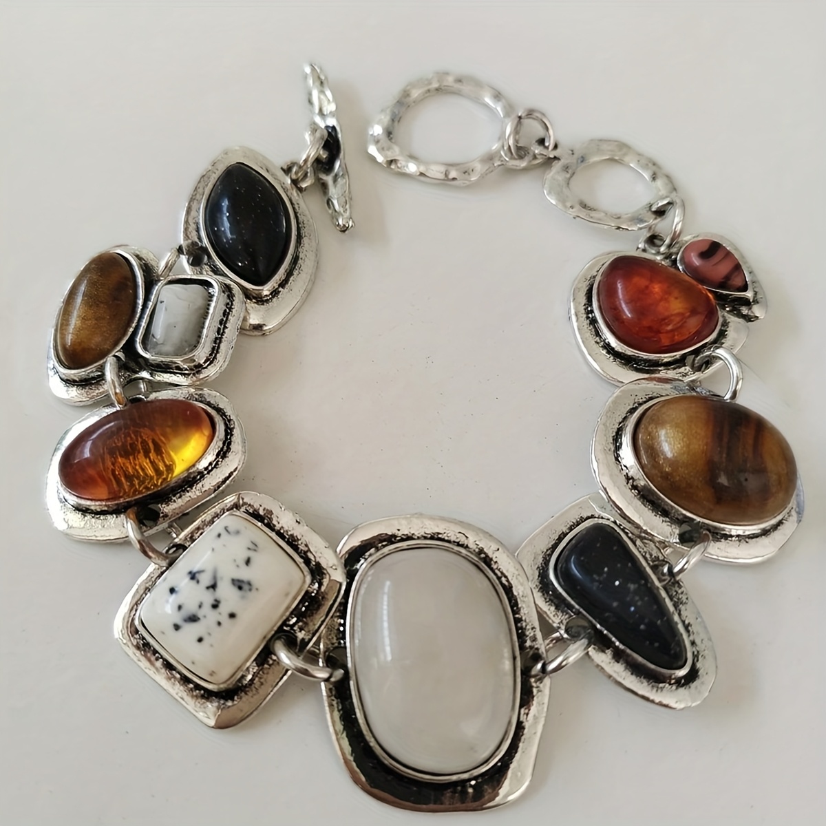 E-shop 1 Stück Neuer Bohemian Ethno-Armband, Damenmode Goldener Metall Hohlkette, Charmantes Harz Indisches Statement-Armband
