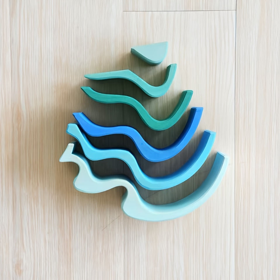 Decorative Wooden Toy Building Blocks with Realistic Wave Patterns