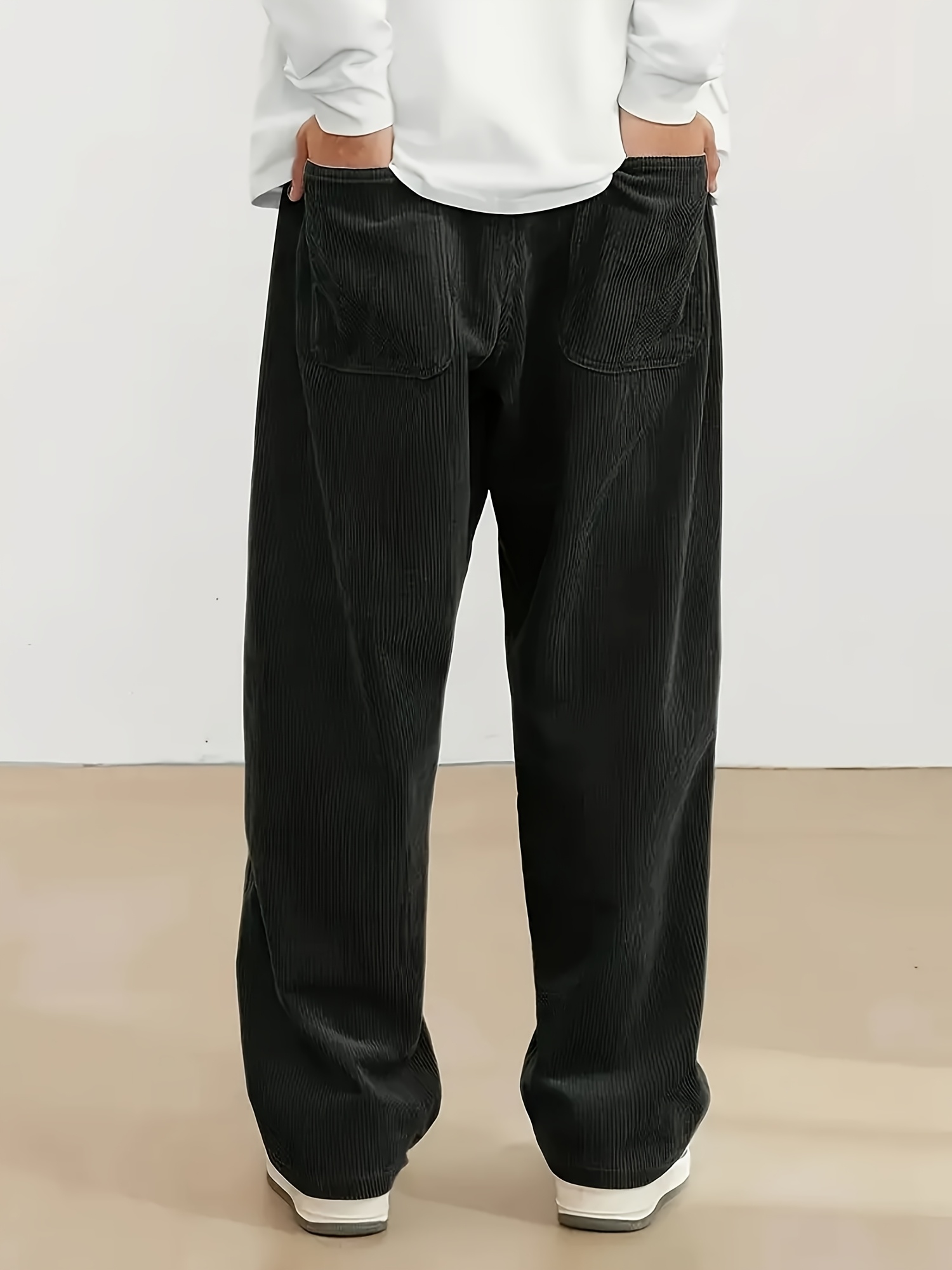 Men's Solid Color Casual Vintage Style Loose Corduroy Trousers