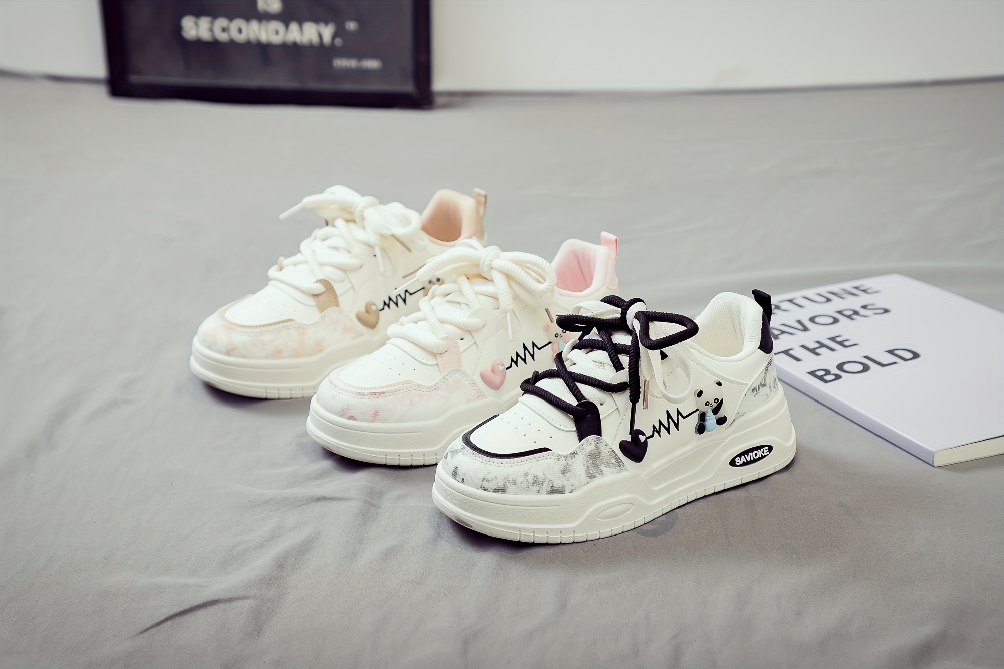 Women's White Platform Sneakers - Chunky Platform Shoes with Upper & PVC Sole, Lace-Up Mid-Top Casual Athletic Wear Suitable for Spring/Autumn, - Comfortable Footwear, Women Shoes