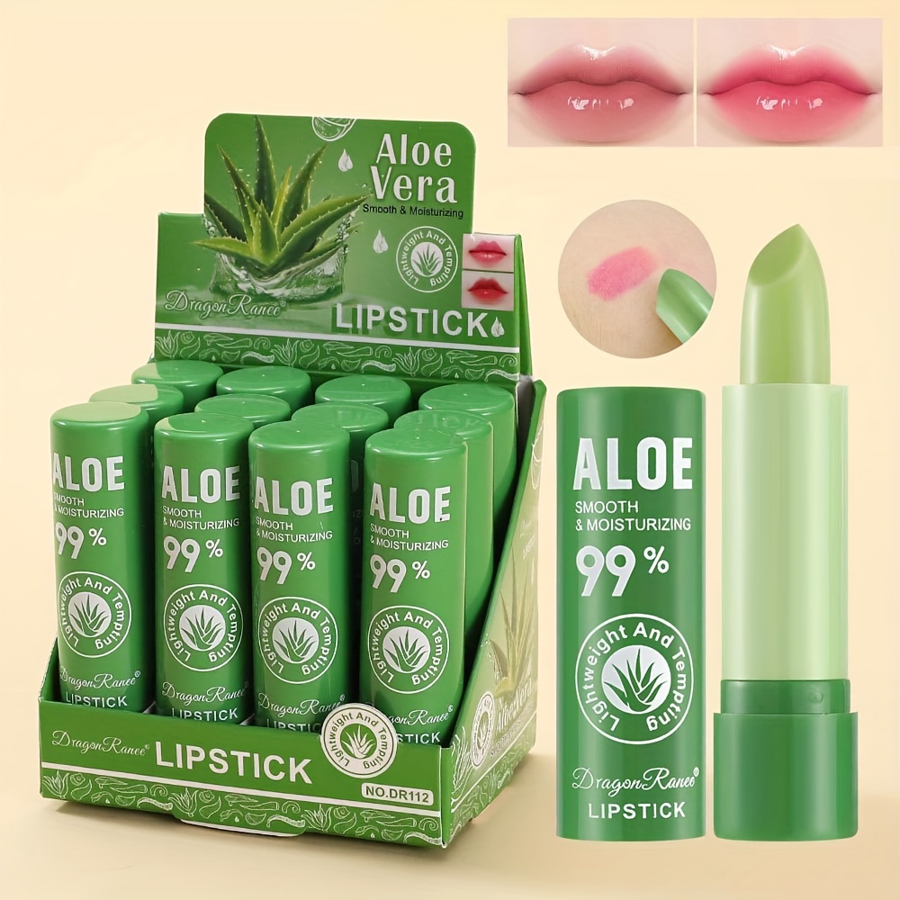 

12pcs/set, Aloe Vera Color Changing Lip Balm Gift Set, Moisturizing Nourishing Temperature Change Lipstick With 99% Aloe Extract, Delicate Pink Tint For Smooth Lips With Plant Squalane