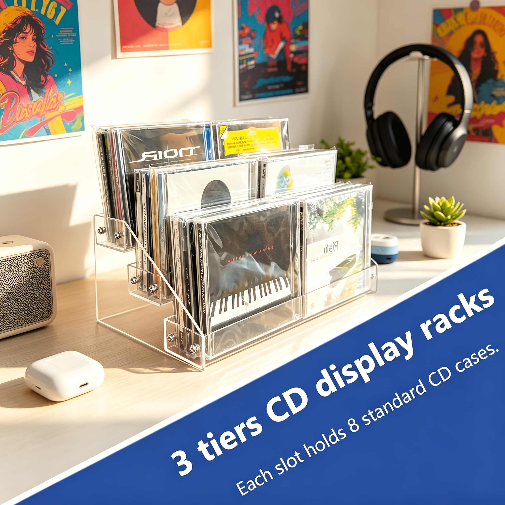 3-Tier Clear Acrylic Cascading CD & DVD Display Rack