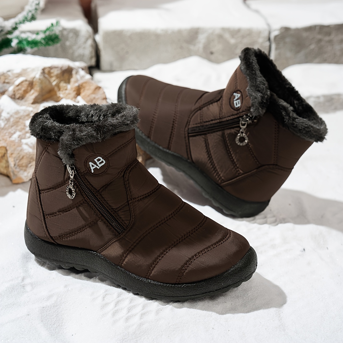 Women's Winter Snow Boots with Side Zipper, Warm and Cozy