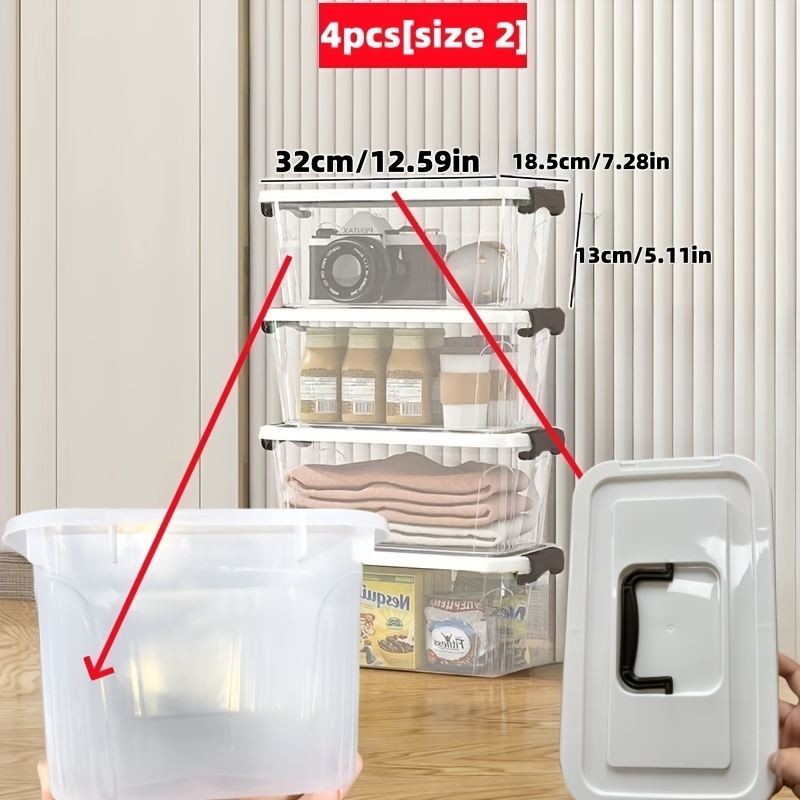 4pcs Stackable Storage Bins Set Transparent - 5 Sizes For Study/garage/kitchen/bathroom/home/organization, Under-bed Storage