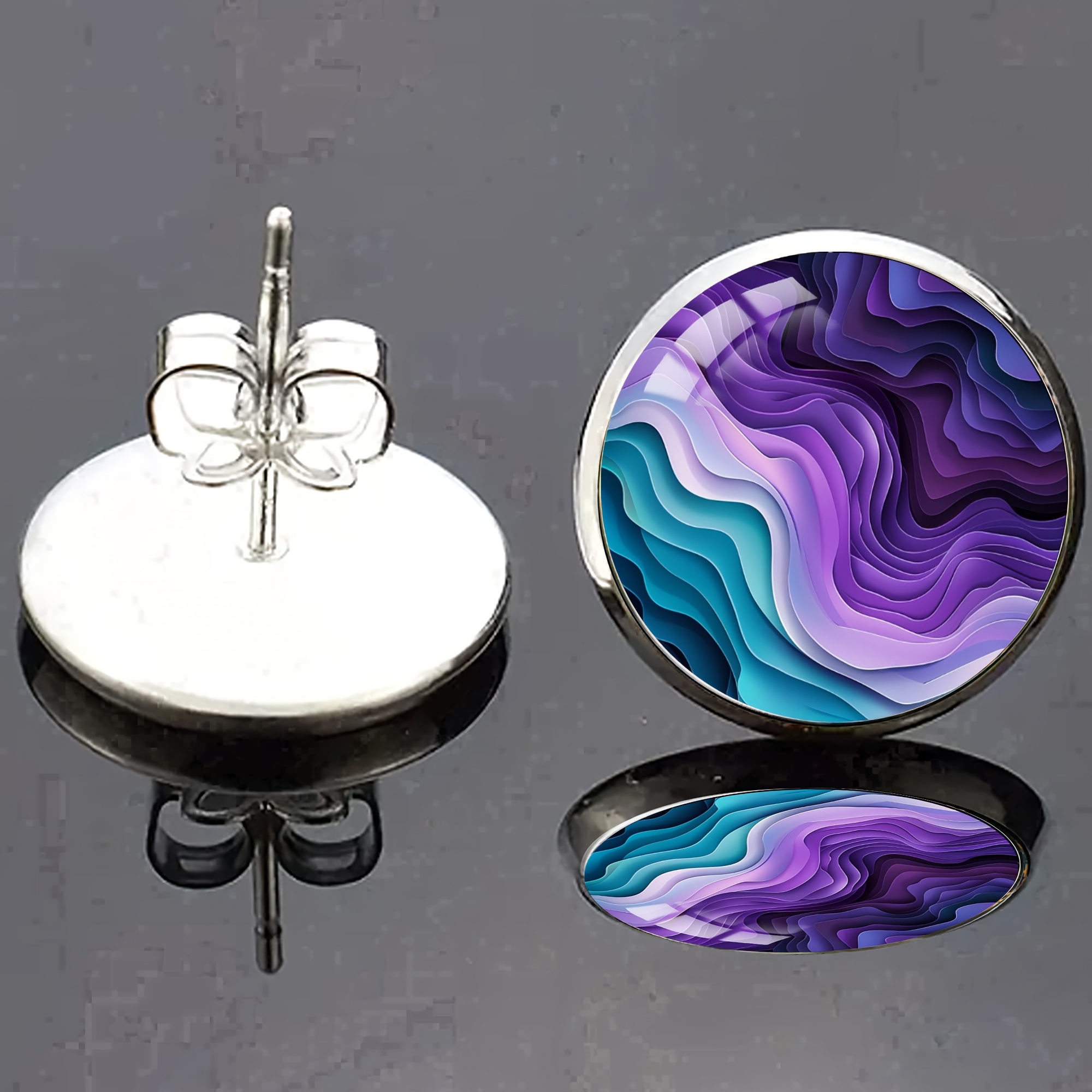 A Pair Of Blue-purple Wavy Stainless Steel Earrings, Elegantly Easy Style For Men And Women, Suitable For Parties And Gatherings