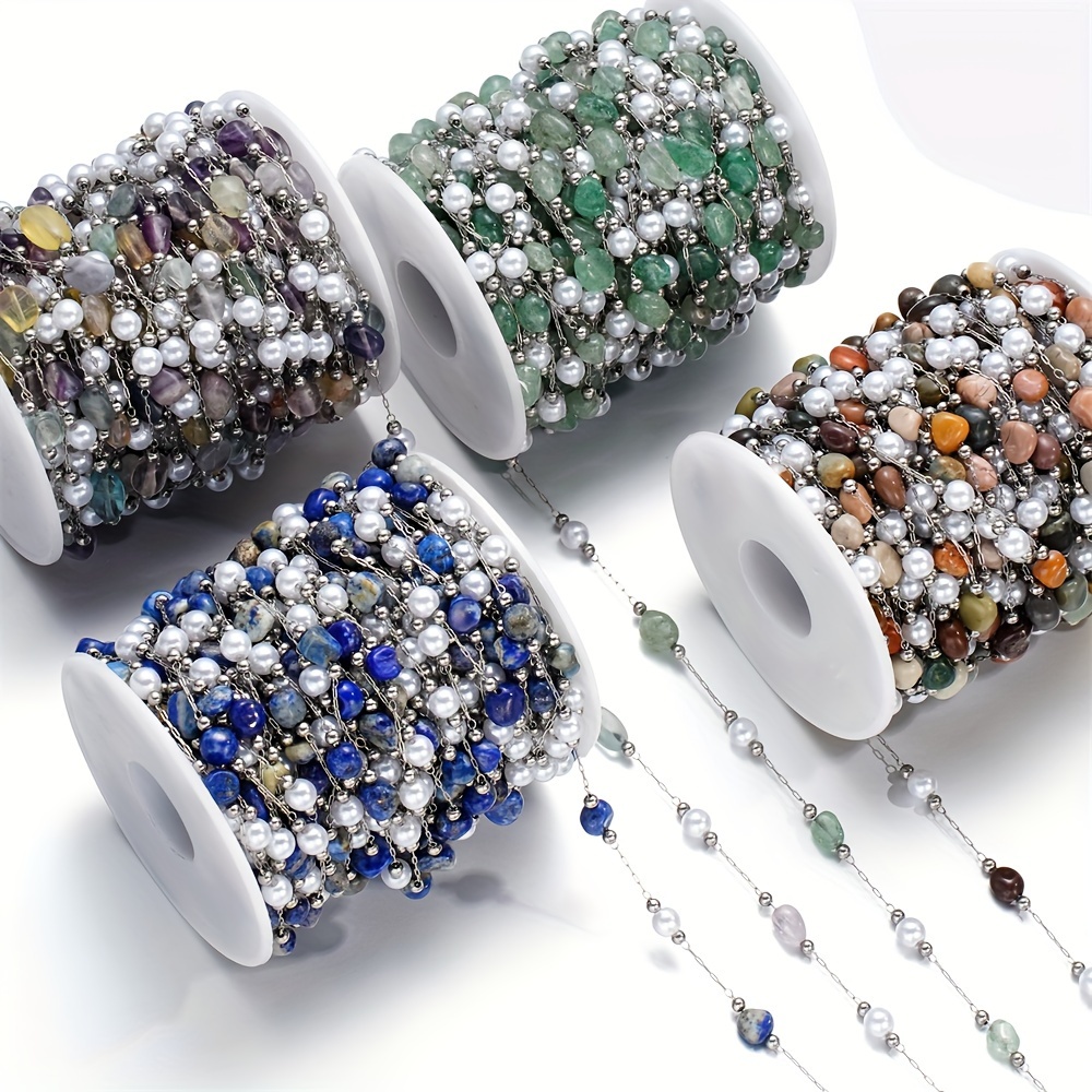 

Pearl Beads Chain With Stainless Steel And Irregular Stone Beads - Perfect For Diy Jewelry Making