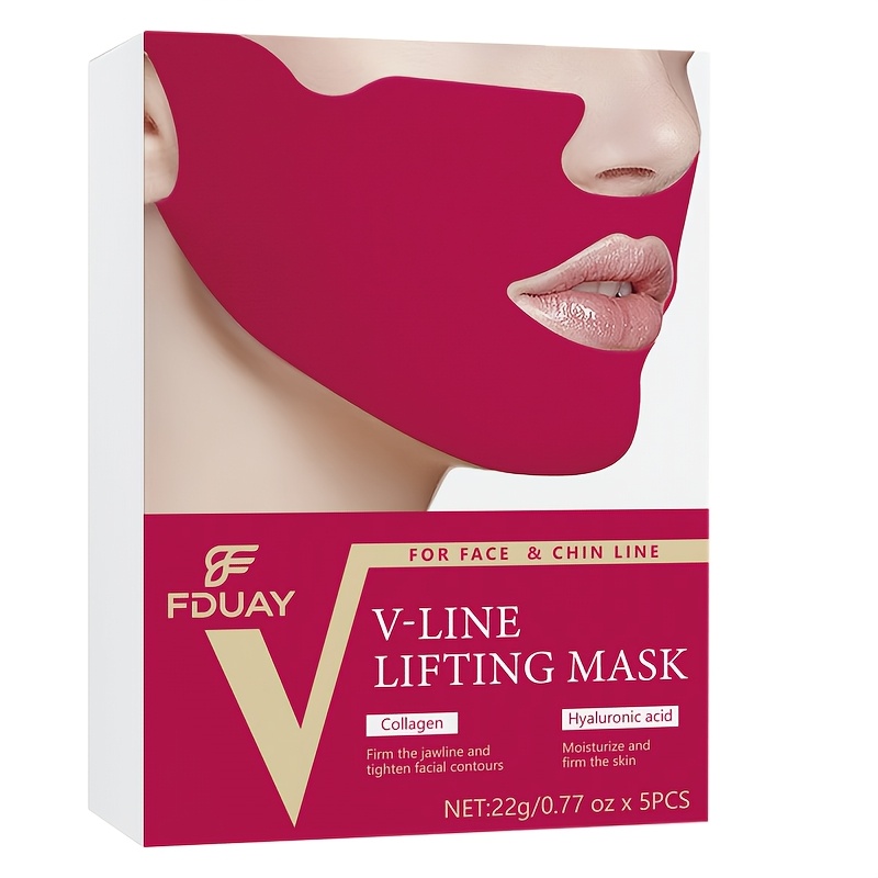 Image of 5pcs Lifting Mask – Bouncy Plump Firming With Collagen And Hyaluronic Acid, Lifts Jawline, Tightens Sagging Skin, Glow Mask
