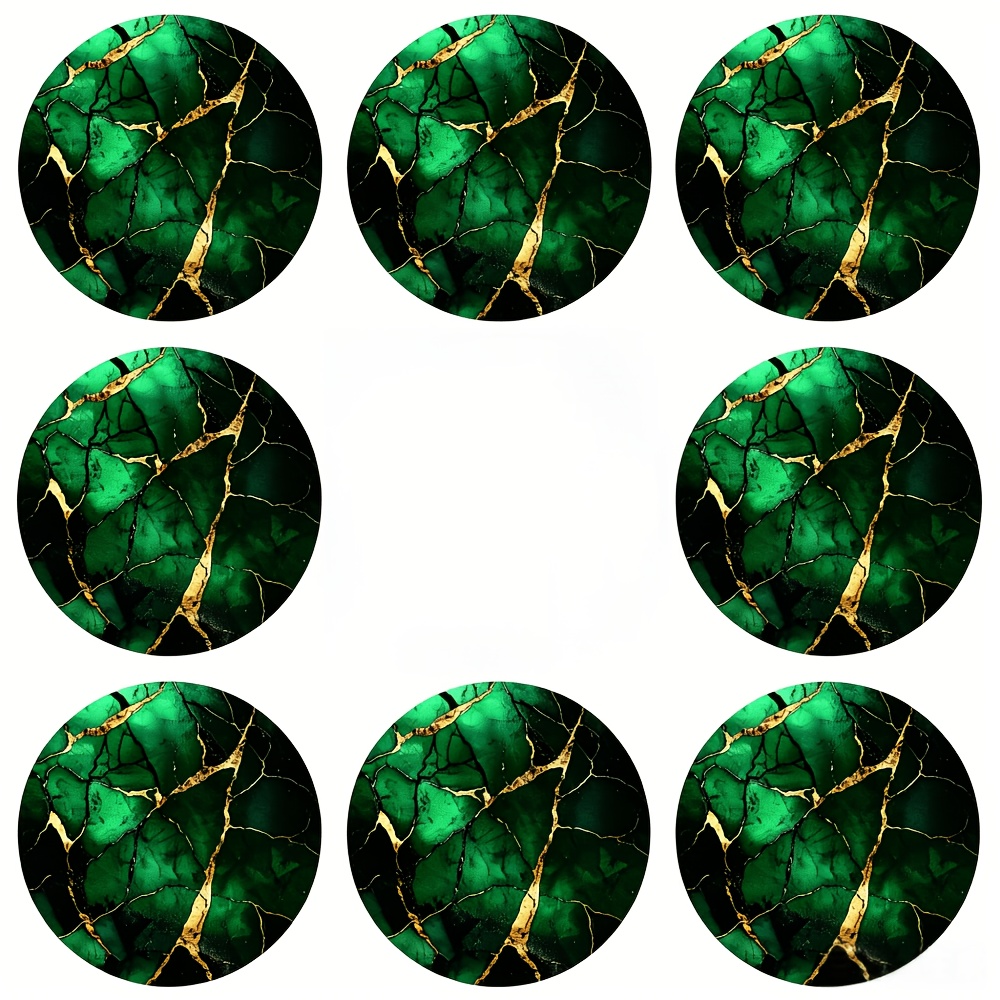 TEMU 8pcs Set Of Green Marble Pattern Round Coasters, Acrylic Non-slip Coasters, Suitable For Coffee, Tea, Beer, Heat-resistant Insulating Pads, Used