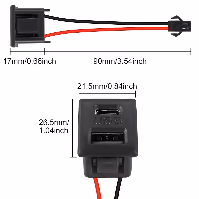 2pcs usb type c dual port charging connector 5v 2a jst 2pin plug to usb usb type c female flush mount 2 port adaptor socket for led etc Product details 1