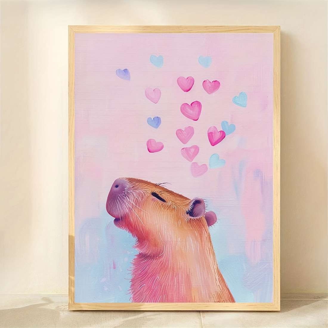 TEMU 2d Flat, Capybara _ Adorable Valentine's Day Wall Decor _ Pastel Art _ Whimsical Children's Room Canvas Painting, Fun Canvas Wall Art For Home