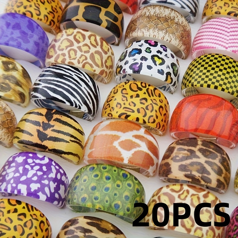 E-shop 20 Stück/Set Gemischte Tierdruck Zebra Leopard Tiger Muster Mode Ringe, Zufällige Farbe Versand, Ganzjahres Mode Ringe | Lebendige Tierdruck