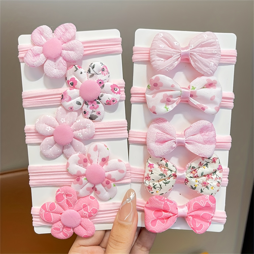 10pcs/set Cute Flower Bow Scrunchies For Girls - Soft Stretchy Hair Bands With Vibrant Floral Patterns, Pastel Colors & Non-slip Grip, Hair Accessories For Daily Casual Wear
