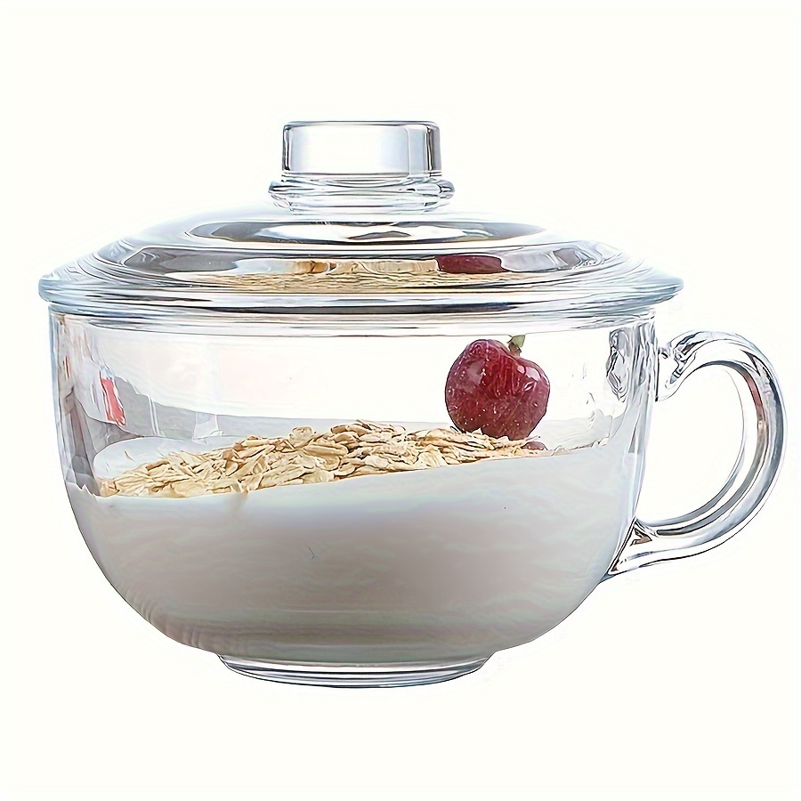 A Large-Capacity Tempered Glass Cup with a Lid And Handle, Thickened for Breakfast Oatmeal, Milk, And Suitable for Desserts, Pasta, And Rice, Microwave Safe 13 A Large-Capacity Tempered Glass Cup with a Lid And Handle, Thickened for Breakfast Oatmeal, Milk, And Suitable for Desserts, Pasta, And Rice, Microwave Safe