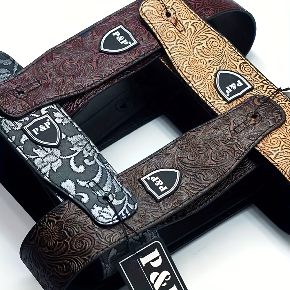 Premium Faux Leather Guitar Strap - Adjustable 129.54cm-149.86cm, Durable & Embossed Design with Floral Patterns or Crocodile Texture, Ideal for Acoustic, Electric & Bass Guitars - Available in Multiple Colors, Guitar Accessories