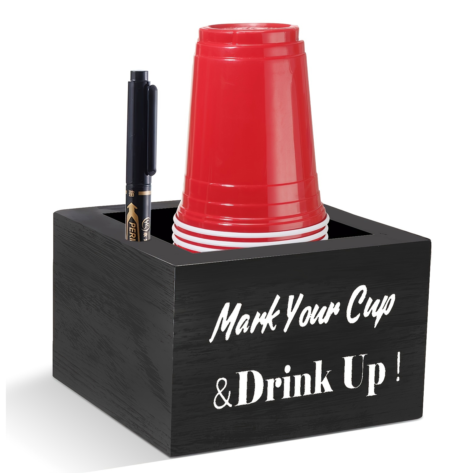 

1pc Wooden Party Cup Holder - Party Cup Holder With Marker Slot, Solo Cup Holder For Party And Wedding, Rustic Disposable Cup Holder For Bar, Kitchen, Countertop, Practical Party Convenient Supplies