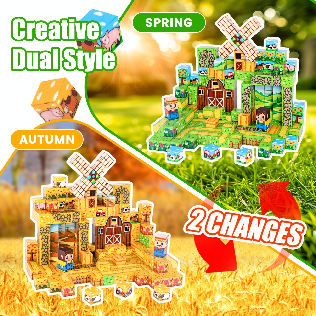 200pcs ZHENFINITY Magnetic Building Cubes, Dual-Scene Series