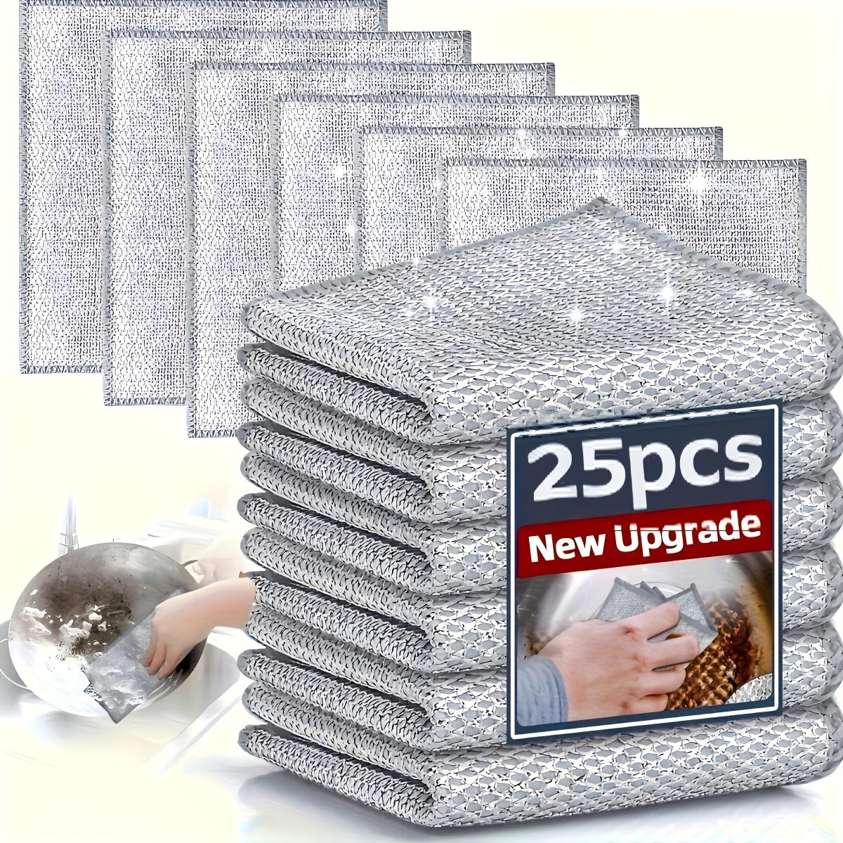 25pcs Double-layer Metal Wire Cleaning Cloths, Featuring Multiple Functions: A Multi-functional Rag That Won't Scratch Of, A Magical Metal Cleaning Pad, And A Reusable Metal Wire Dishcloth