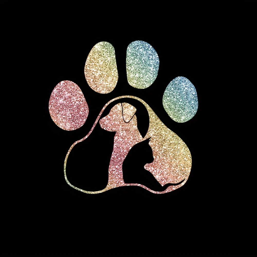 1pc Cute Car Sticker Sparkling Paw Print Window Decal Fashionable Decoration Laptop Stickers Motorcycle Stickers