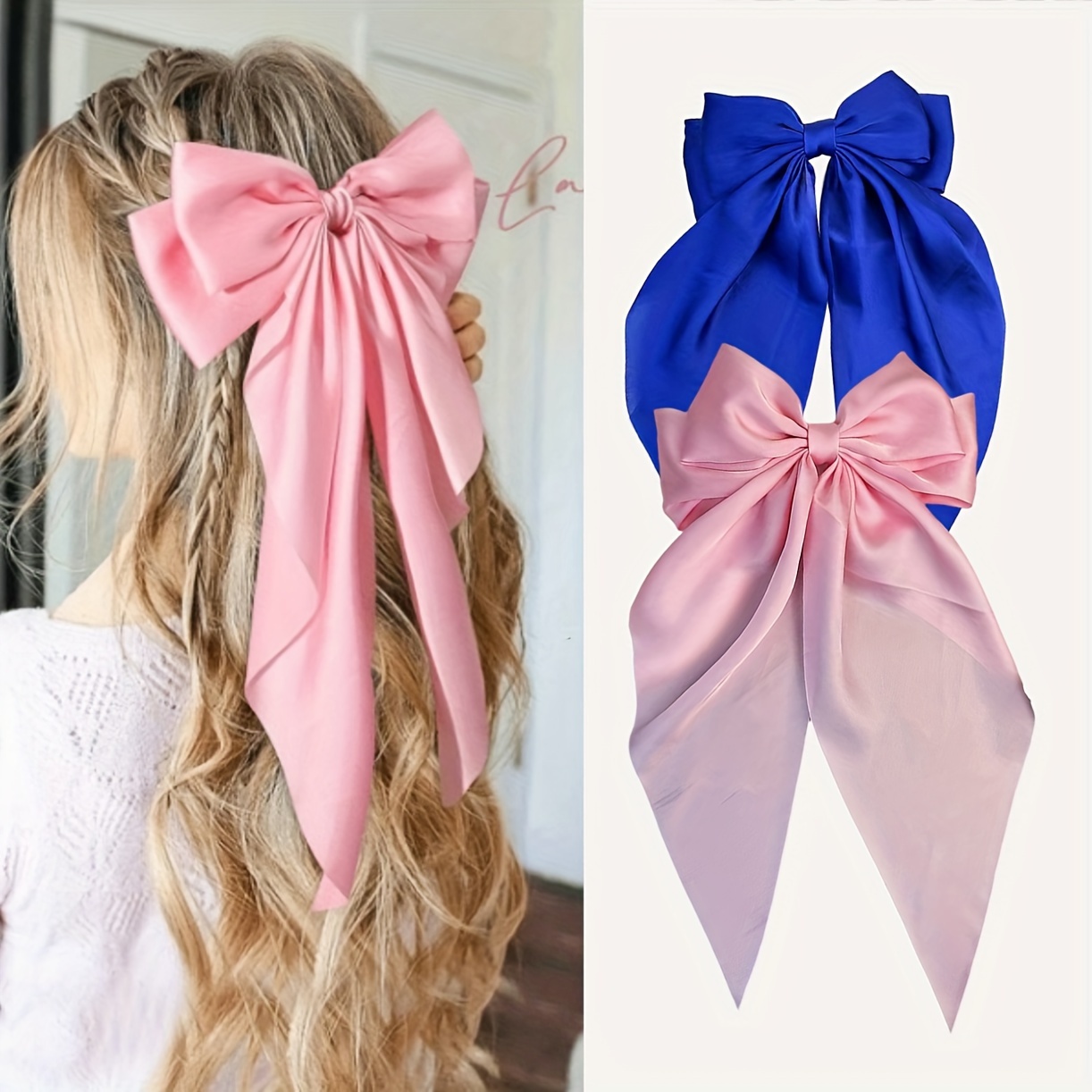 

Blue Bow With Long Tails, Suitable For Teenage Girls: Blue Matching Hair Accessories, Hair Bow (white & Royal Blue & & Ivory)