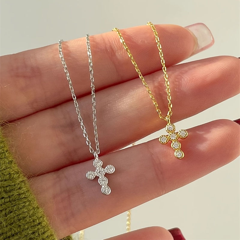 Women's S925 Sterling Silver Mini Cross Necklace, Unique Design