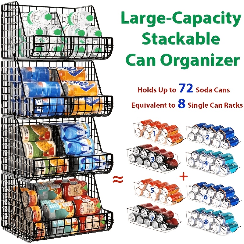 TEMU Stackable Soda Can Organizer Stores Up To 72 Cans, 4-pack Can Storage Organizer For Pantry Shelves, 4-tier Kitchen Can Holders With 4 Adjustable