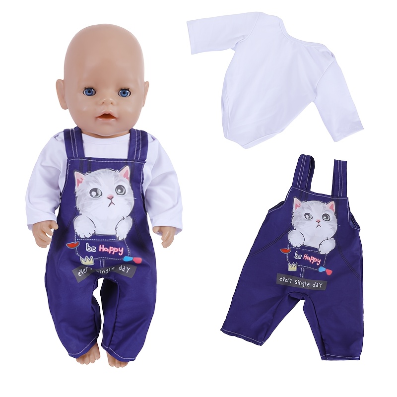Image of 2pcs Carrier Pants Sports Set, Suitable For 17-18 Inches Dolls Wear Belt, Does Not Dolls, With A Cute Kitten Pattern To Life, The Top With The Carrier Trousers, Holiday Surprise Gift