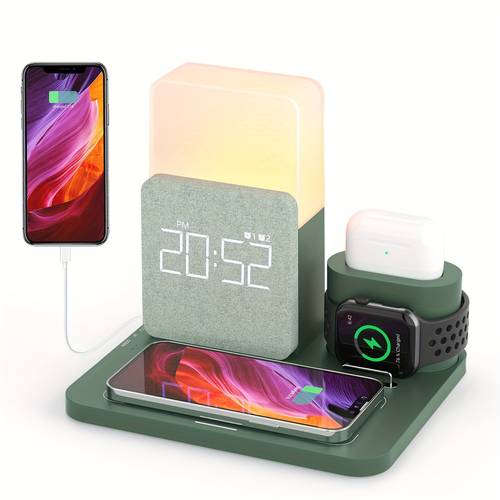 wireless charging station 3 in 1 charging station alarm clock with wireless charger for iphone 12 13 14 15 pro 13 mini 13 pro max 12 pro and