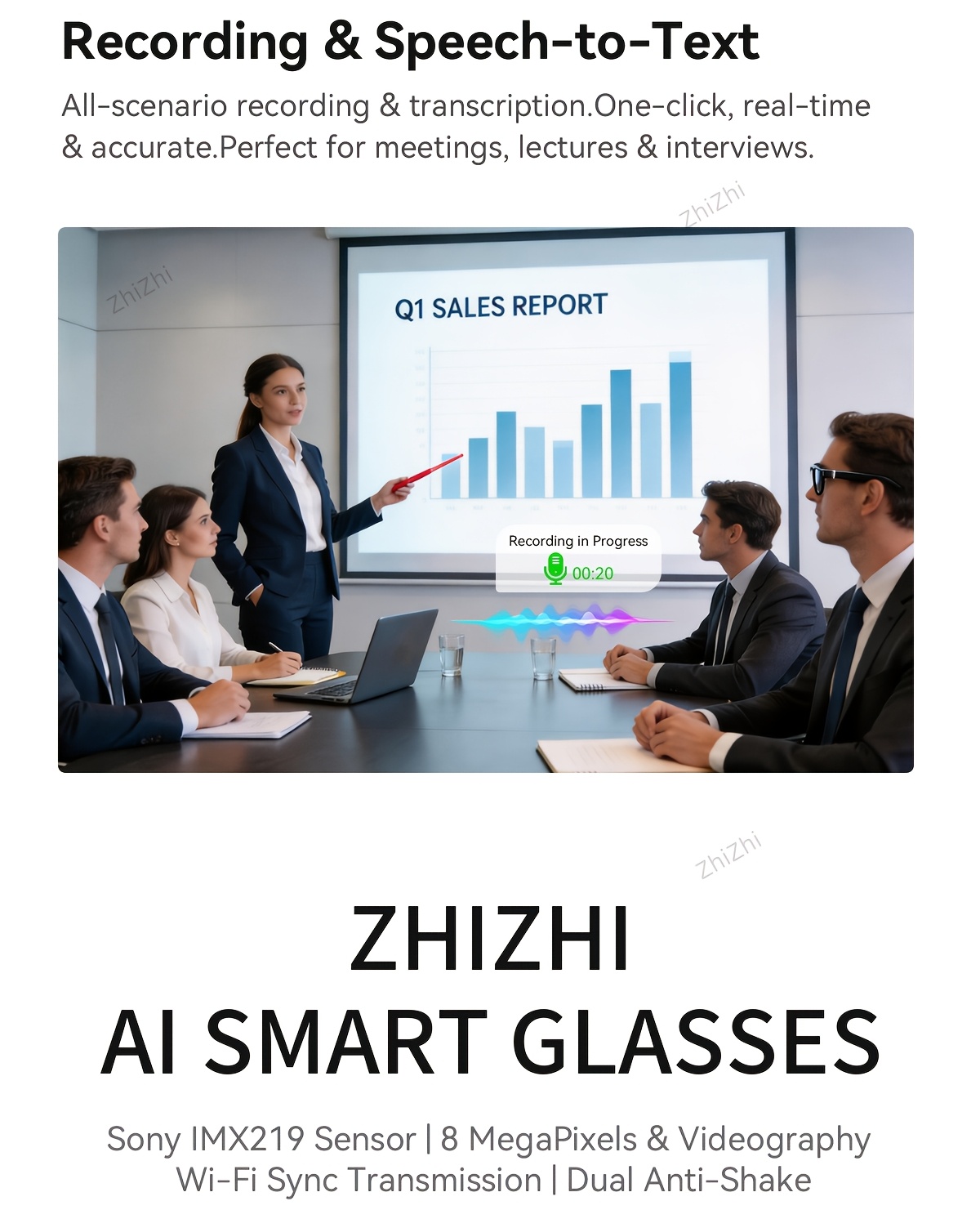 Zhizhi Ai Smart Glasses Ai with Camera And Audio for Men Women 4K with Charging Case Ai Smart Glasses Video Recording Chatgpt 800W Connect to Phone Equipped with a Chatgpt Translator And Dual Microphones for Noise Reduction