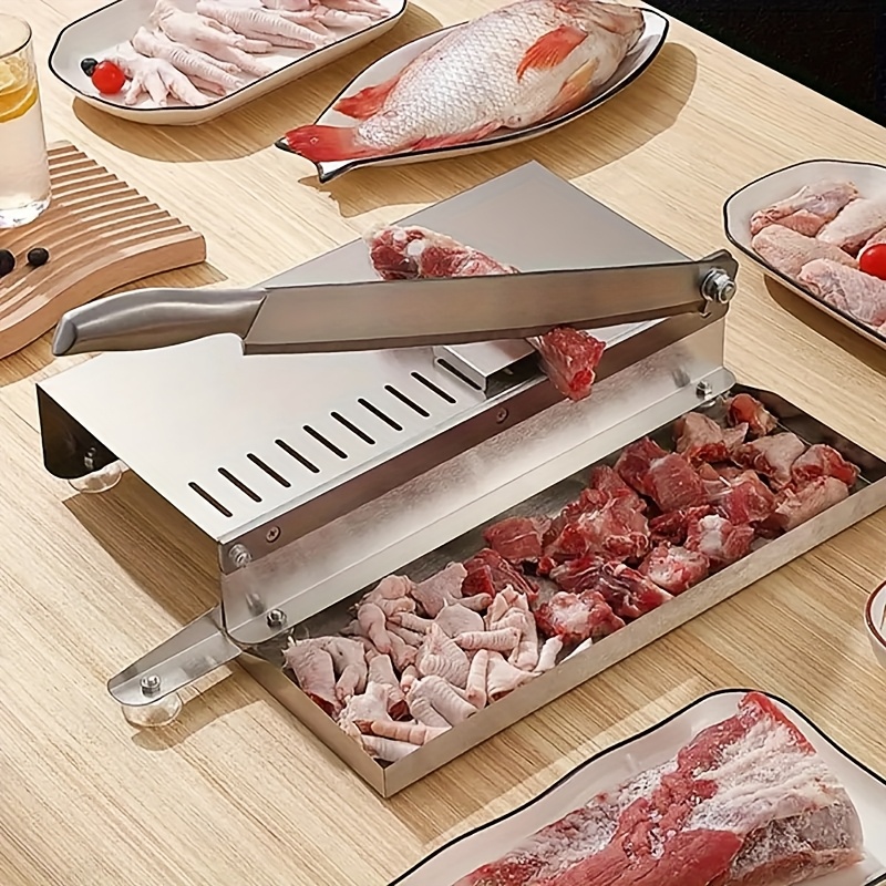 stainless steel manual meat cutter bone slicer with food tray non slip base can   cut beef ribs chicken fish and vegetables ideal for home kitchens and delicatessens   Product details 2