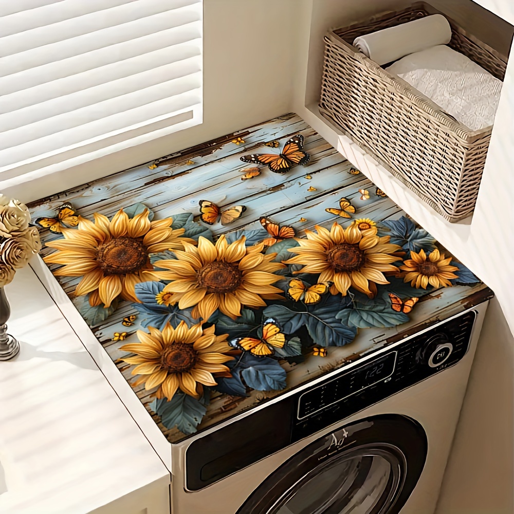 

1pc Dish Drying Mat, 20in×24in/24in×24in, Sunflower Prints Pattern Washing Machine Dust Cover Mat, Washstand Drain Mat, Washstand Cup Mat, For Refrigerator And Washing Machine, Kitchen Accessories