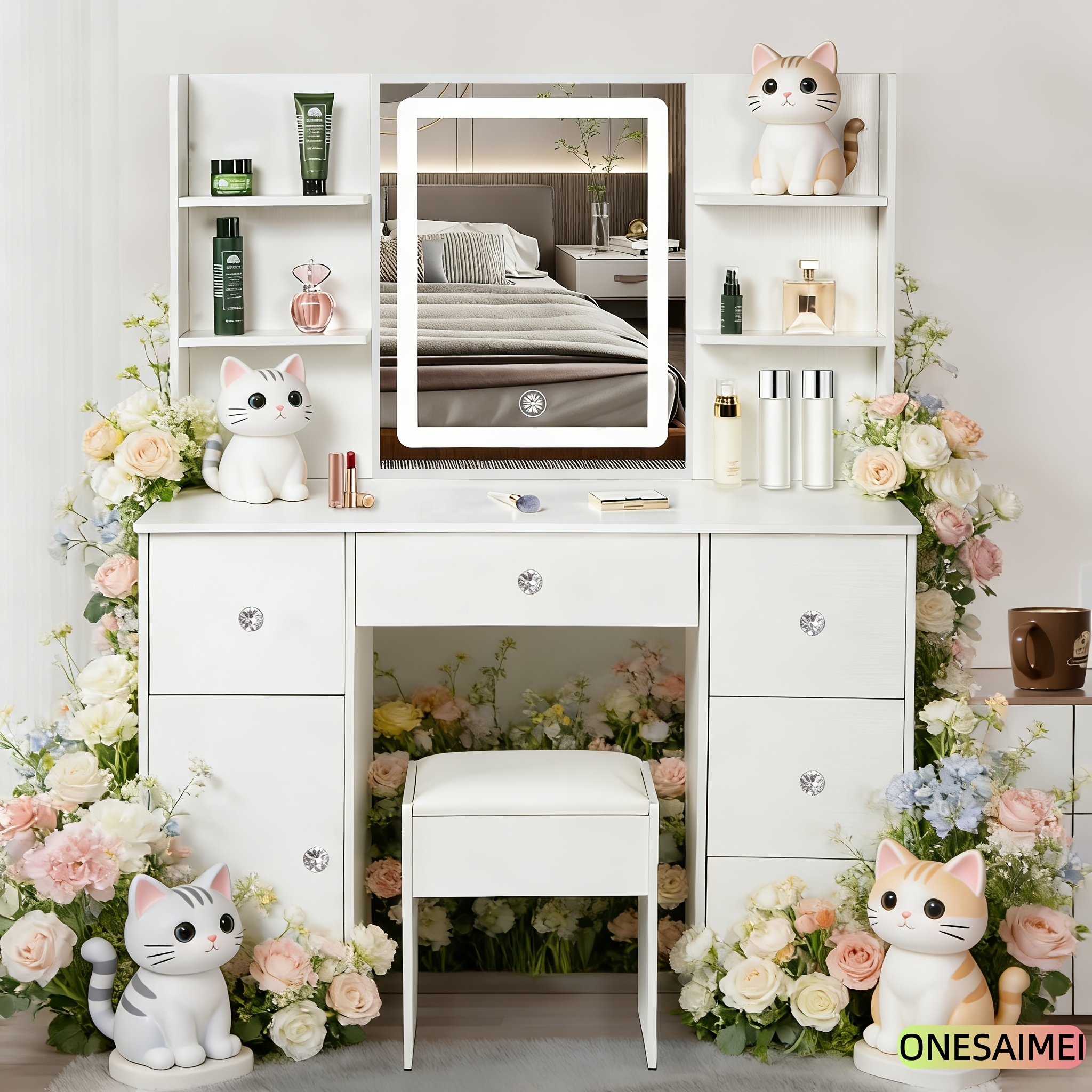 Vanity with Mirror and Lighting Function