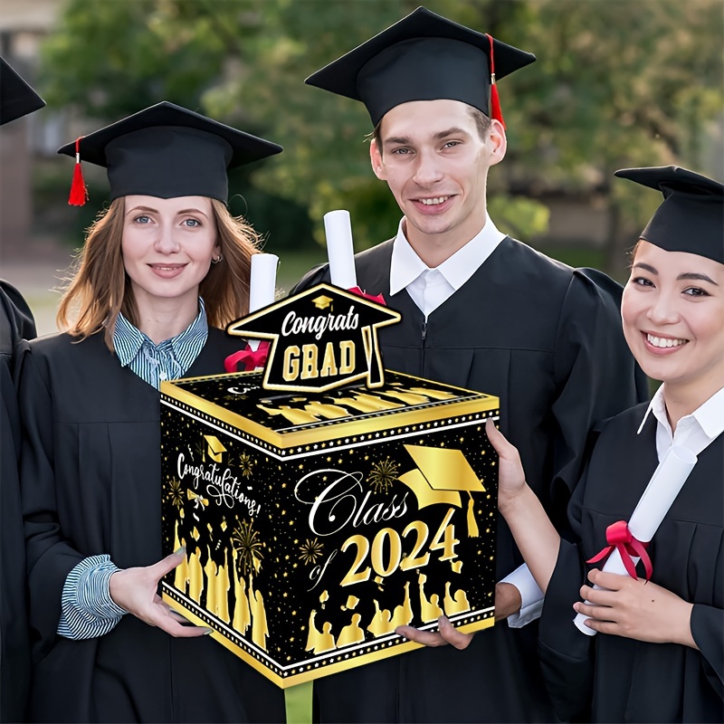 

1pc Graduation Money Box, Class Of 2024 Theme, Black And Golden Party Decor, Paper Gift Box, Perfect For Graduation Celebration Decor, Festive Event Supplies, 5inch/12.8cm