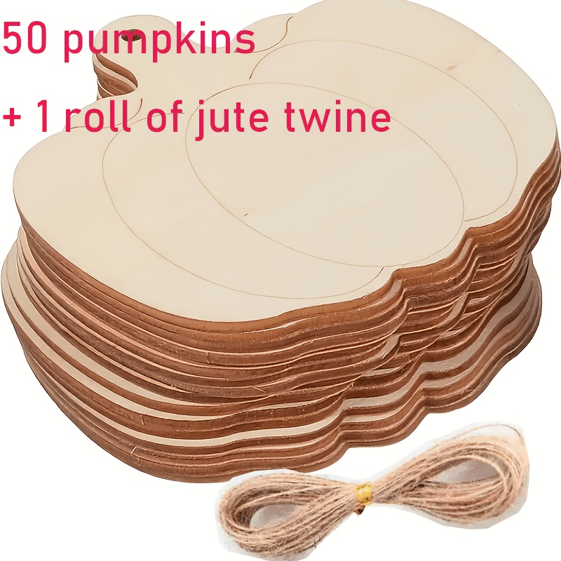 TEMU 50 pezzi di decorazioni di zucca in legno e 1 rotolo di spago di iuta, adatti per l'artigianato, Halloween, Ringraziamento, Natale, matrimoni e
