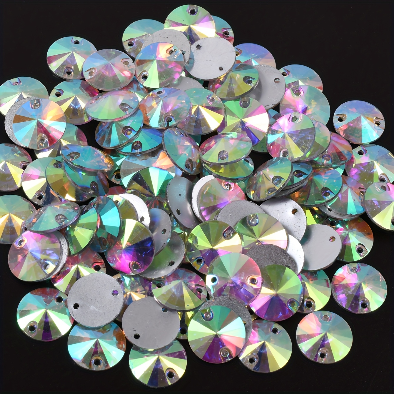 TEMU 100 piezas por paquete de diamantes de de resina de color AB, con orificios para coser a , gemas de resina de calidad para decorar ropa y faldas