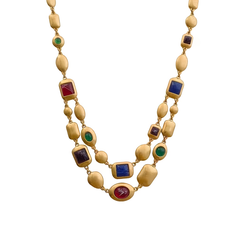 Image of 1pc Western Niche Vintage Multicolor Double-layer Matte Distressed Necklace Light Luxury Vintage Layered Clavicle Chain F165